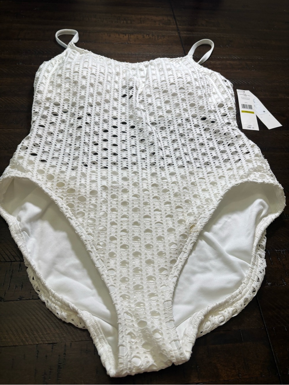 Carmen Marc Valvo White Crochet One-Piece Swimsuit Size 14 #0022